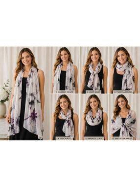Calvin Klein Sheer Abstract Scarf Gray Black Purple Lightweight Wrap Shawl 72x25